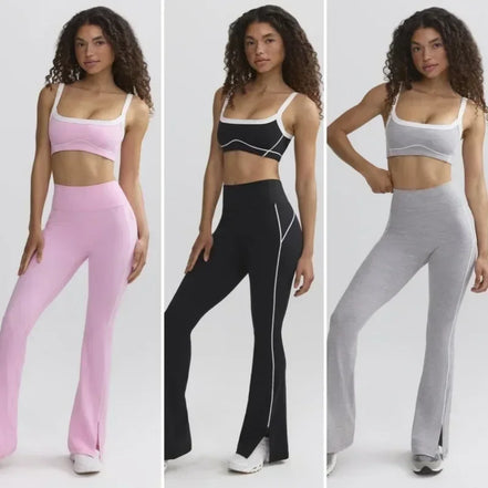 Seamless Yoga Sets Sports Fitness High Waist Hip-lifting Flared Pants Backless Bra Suits Workout Gym Leggings Sets for Women