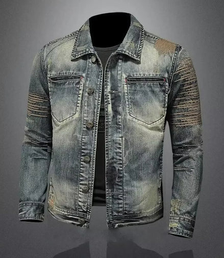 Vintage Denim Jacket With Zip Stand Up Cotton Slim Fit Denim Coat Winter Fashion New Men'S Cotton Jacket Winter Jacket Men