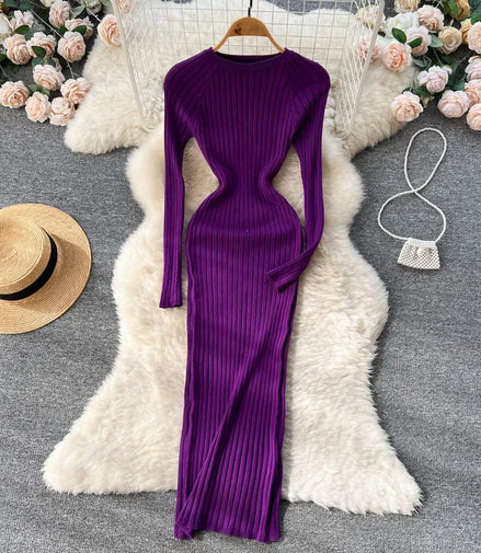 Women Knitted Dress O Neck Sexy Slim Elastic Oversized Basic Bodycon Long Dress Winter knit Warm Sweater Dresses